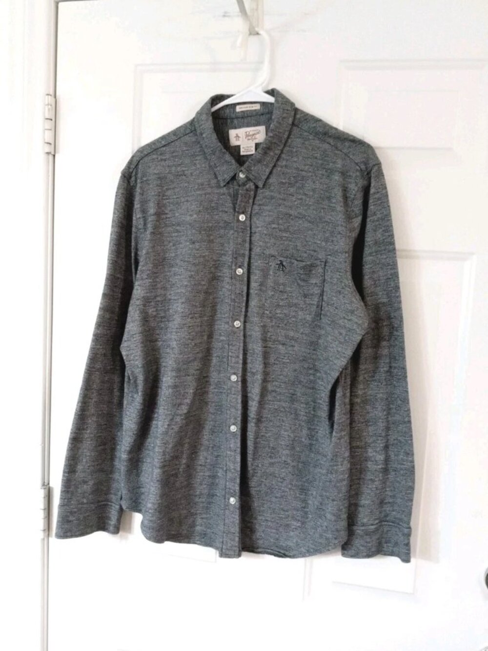 Original Penguin Mens XL Heritage Slim Fit Gray Button Up Long Sleeve Shirt